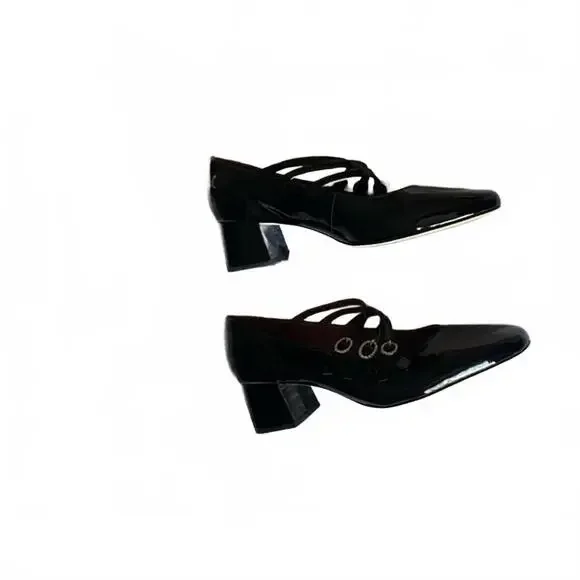 Reformation Mimi Buckle Pumps Size 10 Black Patent Leather New Without Box - Picture 2 of 7